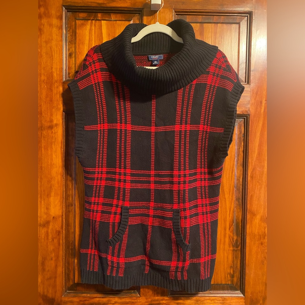 Chaps Ralph Lauren Sleeveless Plaid Turtleneck 100% Cotton Sweater Large (L)